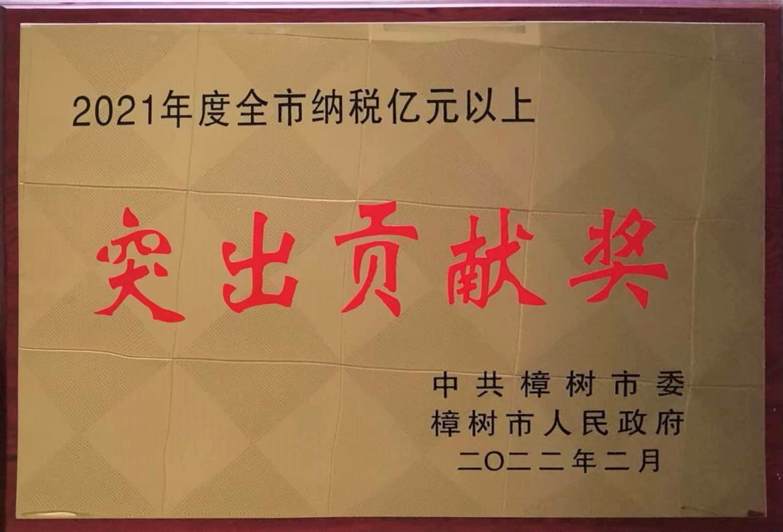 2021年度全市納稅億元以上 突出貢獻(xiàn)獎