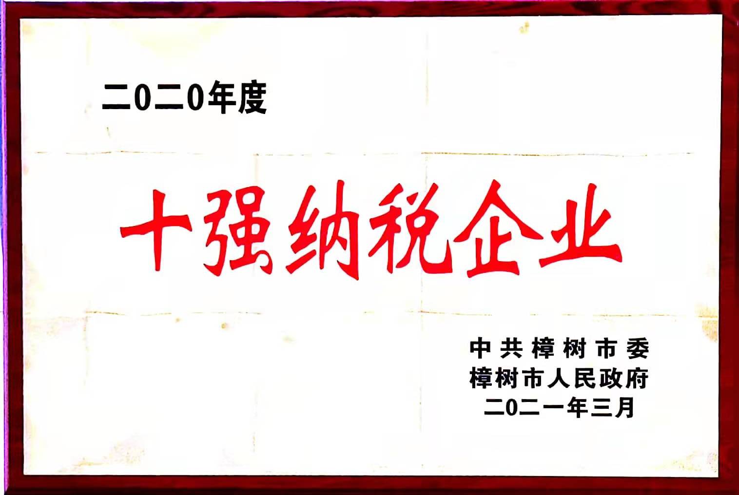 2020年度 十強(qiáng)納稅企業(yè)