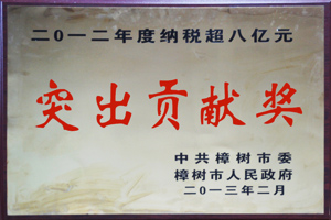 2012年度納稅超八億元突出貢獻(xiàn)獎(jiǎng)