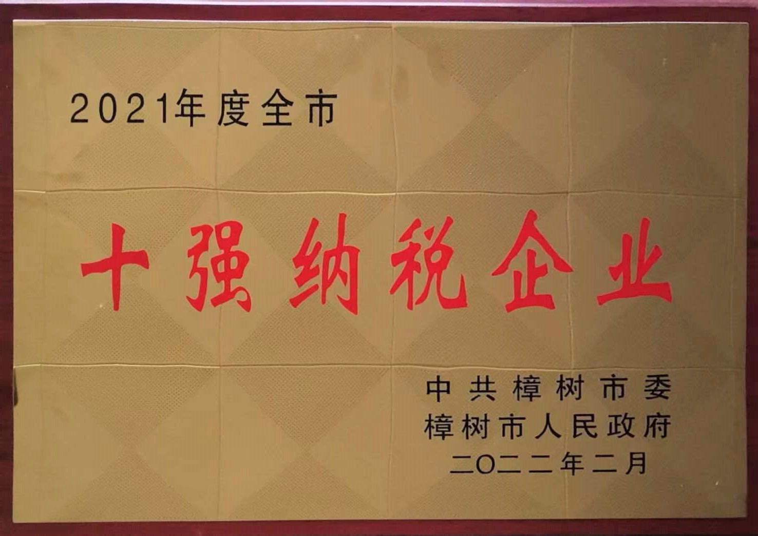 2021年度全市 十強(qiáng)納稅企業(yè)